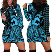 Koa Ikaika Warrior Helmet with Shark Hoodie Dress Blue Kakau Style LT9 - Polynesian Pride
