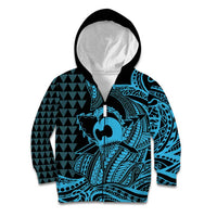 Koa Ikaika Warrior Helmet with Shark Kid Hoodie Blue Kakau Style