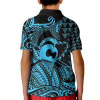 Koa Ikaika Warrior Helmet with Shark Kid Polo Shirt Blue Kakau Style