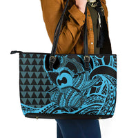 Koa Ikaika Warrior Helmet with Shark Leather Tote Bag Blue Kakau Style LT9 - Polynesian Pride
