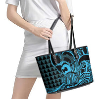 Koa Ikaika Warrior Helmet with Shark Leather Tote Bag Blue Kakau Style LT9 - Polynesian Pride