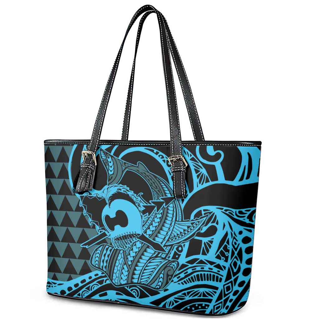 Koa Ikaika Warrior Helmet with Shark Leather Tote Bag Blue Kakau Style LT9 - Polynesian Pride