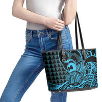 Koa Ikaika Warrior Helmet with Shark Leather Tote Bag Blue Kakau Style LT9 - Polynesian Pride