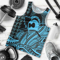 Koa Ikaika Warrior Helmet with Shark Men Tank Top Blue Kakau Style LT9 - Polynesian Pride