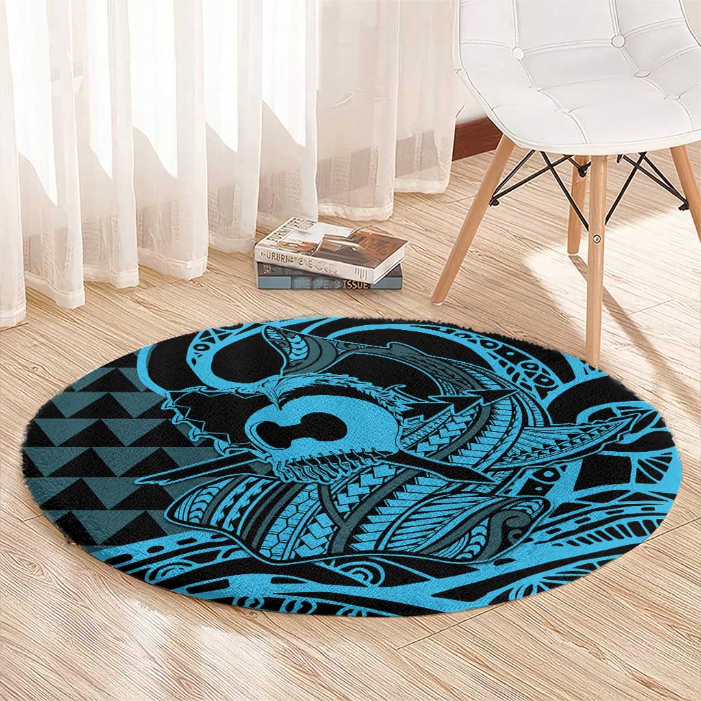 Koa Ikaika Warrior Helmet with Shark Round Carpet Blue Kakau Style