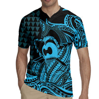 Koa Ikaika Warrior Helmet with Shark Rugby Jersey Blue Kakau Style LT9 - Polynesian Pride