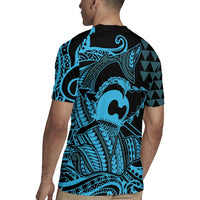 Koa Ikaika Warrior Helmet with Shark Rugby Jersey Blue Kakau Style LT9 - Polynesian Pride