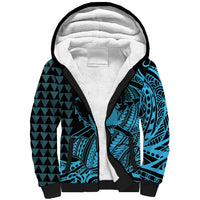 Koa Ikaika Warrior Helmet with Shark Sherpa Hoodie Blue Kakau Style LT9 Unisex Blue - Polynesian Pride