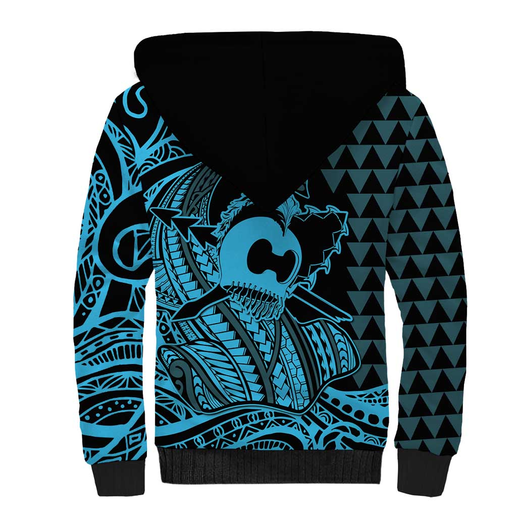 Koa Ikaika Warrior Helmet with Shark Sherpa Hoodie Blue Kakau Style LT9 - Polynesian Pride