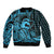 Koa Ikaika Warrior Helmet with Shark Sleeve Zip Bomber Jacket Blue Kakau Style