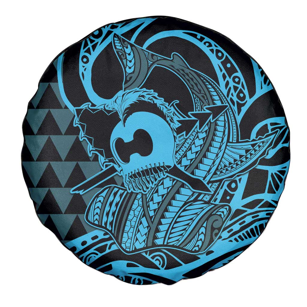 Koa Ikaika Warrior Helmet with Shark Spare Tire Cover Blue Kakau Style LT9 - Polynesian Pride