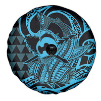 Koa Ikaika Warrior Helmet with Shark Spare Tire Cover Blue Kakau Style LT9 - Polynesian Pride