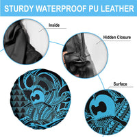 Koa Ikaika Warrior Helmet with Shark Spare Tire Cover Blue Kakau Style LT9 - Polynesian Pride