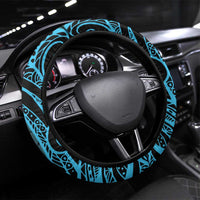 Koa Ikaika Warrior Helmet with Shark Steering Wheel Cover Blue Kakau Style LT9 Universal Fit Blue - Polynesian Pride