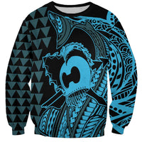 Koa Ikaika Warrior Helmet with Shark Sweatshirt Blue Kakau Style LT9 Unisex Blue - Polynesian Pride