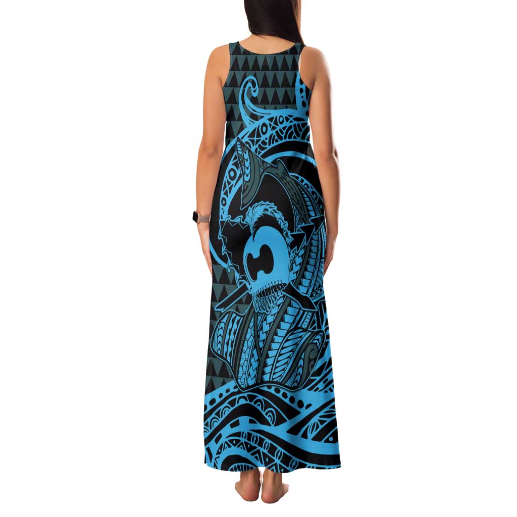 Koa Ikaika Warrior Helmet with Shark Tank Maxi Dress Blue Kakau Style LT9 - Polynesian Pride