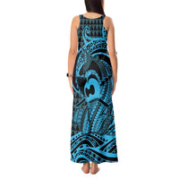 Koa Ikaika Warrior Helmet with Shark Tank Maxi Dress Blue Kakau Style LT9 - Polynesian Pride