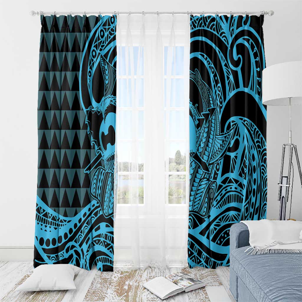 Koa Ikaika Warrior Helmet with Shark Window Curtain Blue Kakau Style LT9 - Polynesian Pride
