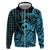 Koa Ikaika Warrior Helmet with Shark Zip Hoodie Blue Kakau Style