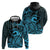 Koa Ikaika Warrior Helmet with Shark Zip Hoodie Blue Kakau Style