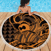 Koa Ikaika Warrior Helmet with Shark Beach Blanket Gold Kakau Style LT9 - Polynesian Pride