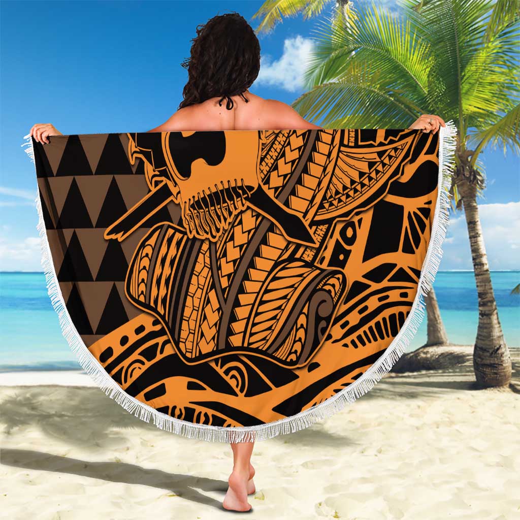 Koa Ikaika Warrior Helmet with Shark Beach Blanket Gold Kakau Style LT9 - Polynesian Pride