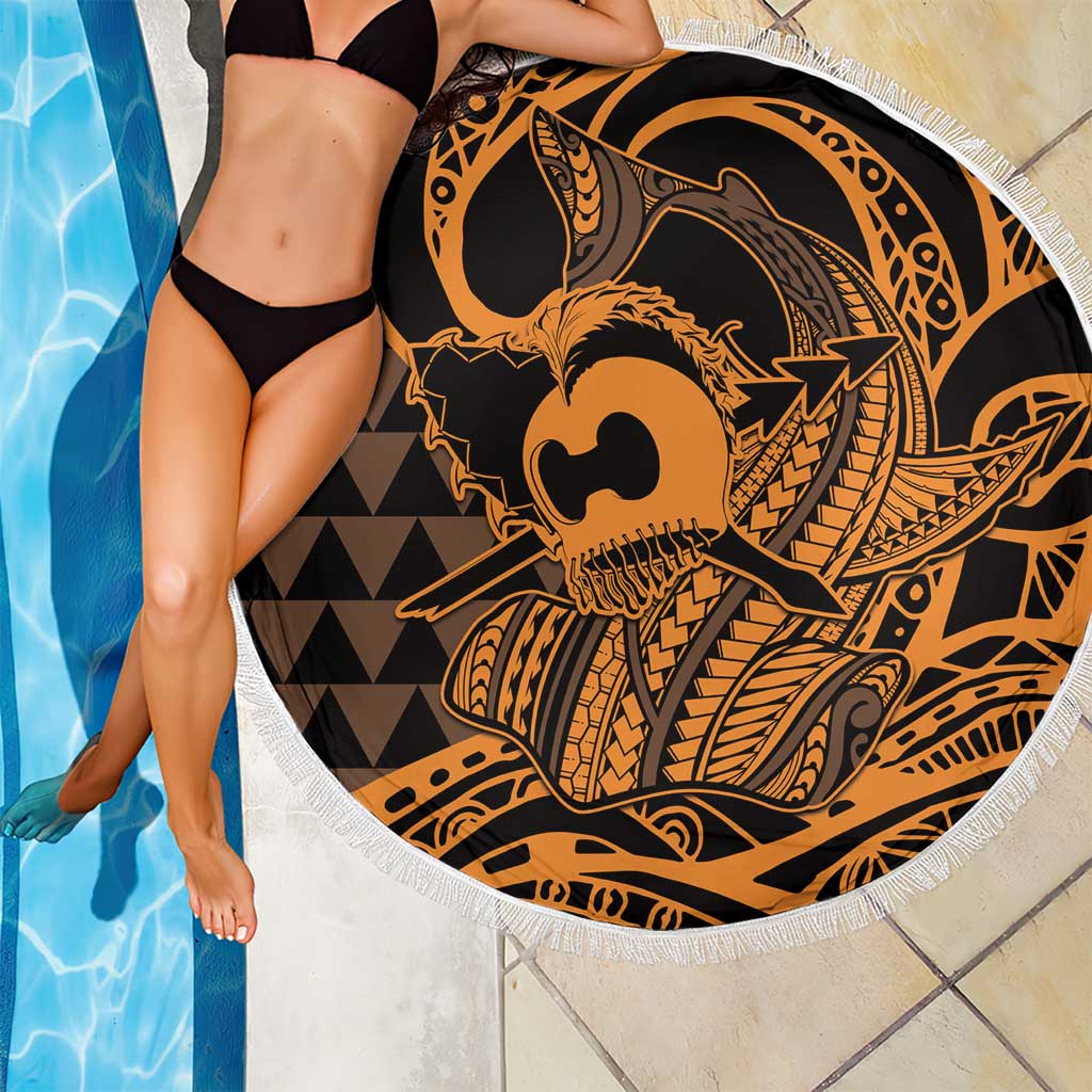 Koa Ikaika Warrior Helmet with Shark Beach Blanket Gold Kakau Style LT9 - Polynesian Pride