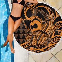 Koa Ikaika Warrior Helmet with Shark Beach Blanket Gold Kakau Style LT9 - Polynesian Pride