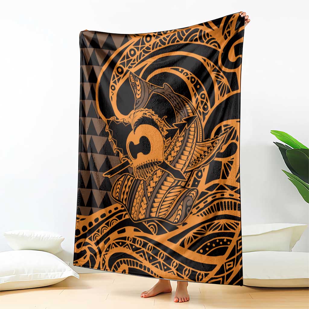 Koa Ikaika Warrior Helmet with Shark Blanket Gold Kakau Style LT9 - Polynesian Pride