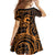 Koa Ikaika Warrior Helmet with Shark Family Matching Long Sleeve Bodycon Dress and Hawaiian Shirt Gold Kakau Style