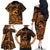 Koa Ikaika Warrior Helmet with Shark Family Matching Off The Shoulder Long Sleeve Dress and Hawaiian Shirt Gold Kakau Style