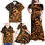 Koa Ikaika Warrior Helmet with Shark Family Matching Off Shoulder Maxi Dress and Hawaiian Shirt Gold Kakau Style