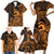 Koa Ikaika Warrior Helmet with Shark Family Matching Short Sleeve Bodycon Dress and Hawaiian Shirt Gold Kakau Style