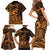 Koa Ikaika Warrior Helmet with Shark Family Matching Short Sleeve Bodycon Dress and Hawaiian Shirt Gold Kakau Style