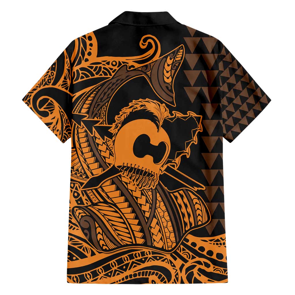 Koa Ikaika Warrior Helmet with Shark Family Matching Short Sleeve Bodycon Dress and Hawaiian Shirt Gold Kakau Style