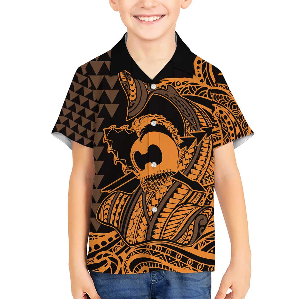 Koa Ikaika Warrior Helmet with Shark Hawaiian Shirt Gold Kakau Style LT9 - Polynesian Pride