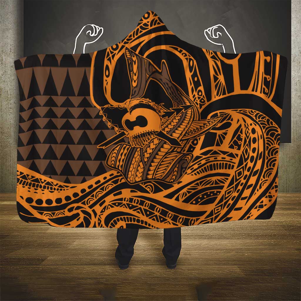 Koa Ikaika Warrior Helmet with Shark Hooded Blanket Gold Kakau Style LT9 - Polynesian Pride