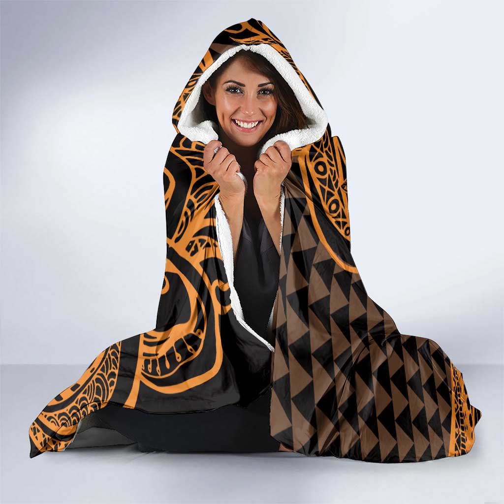 Koa Ikaika Warrior Helmet with Shark Hooded Blanket Gold Kakau Style LT9 - Polynesian Pride
