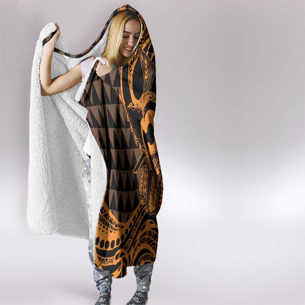 Koa Ikaika Warrior Helmet with Shark Hooded Blanket Gold Kakau Style LT9 - Polynesian Pride