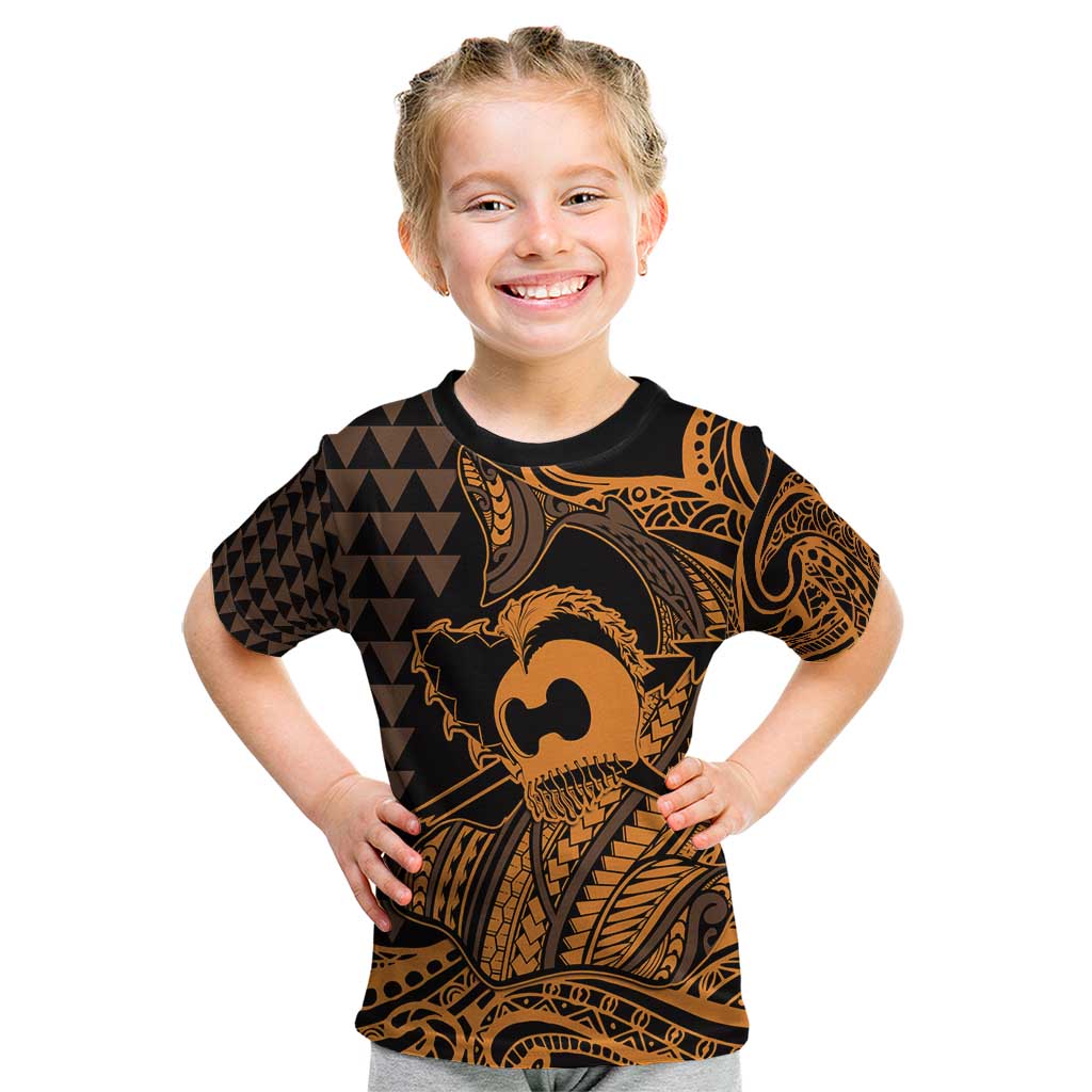 Koa Ikaika Warrior Helmet with Shark Kid T Shirt Gold Kakau Style