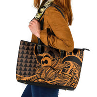 Koa Ikaika Warrior Helmet with Shark Leather Tote Bag Gold Kakau Style LT9 Gold - Polynesian Pride