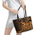 Koa Ikaika Warrior Helmet with Shark Leather Tote Bag Gold Kakau Style