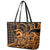 Koa Ikaika Warrior Helmet with Shark Leather Tote Bag Gold Kakau Style