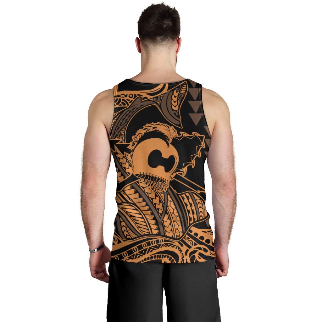 Koa Ikaika Warrior Helmet with Shark Men Tank Top Gold Kakau Style LT9 - Polynesian Pride