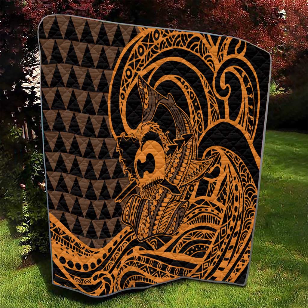 Koa Ikaika Warrior Helmet with Shark Quilt Gold Kakau Style