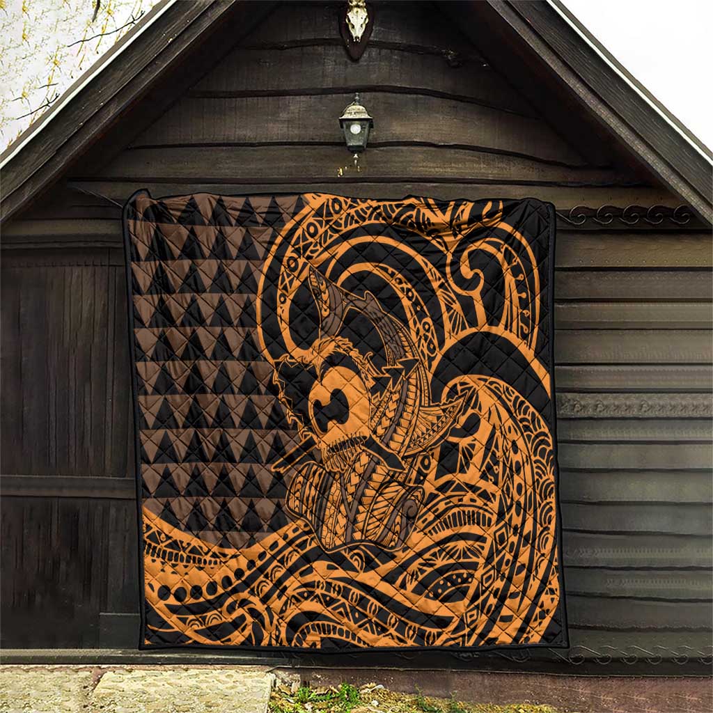 Koa Ikaika Warrior Helmet with Shark Quilt Gold Kakau Style