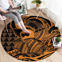 Koa Ikaika Warrior Helmet with Shark Round Carpet Gold Kakau Style