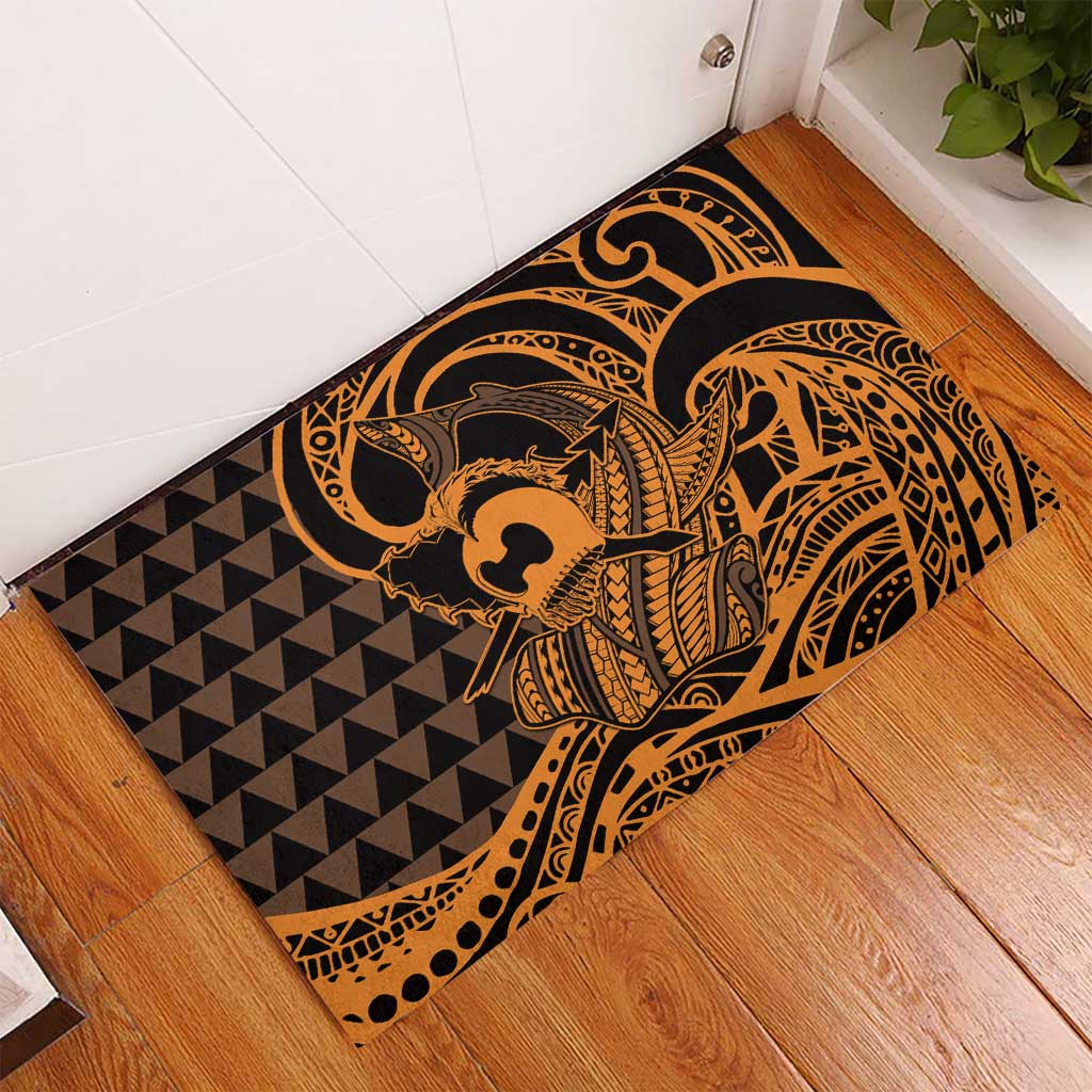 Koa Ikaika Warrior Helmet with Shark Rubber Doormat Gold Kakau Style LT9 - Polynesian Pride