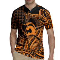 Koa Ikaika Warrior Helmet with Shark Rugby Jersey Gold Kakau Style LT9 - Polynesian Pride