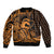 Koa Ikaika Warrior Helmet with Shark Sleeve Zip Bomber Jacket Gold Kakau Style